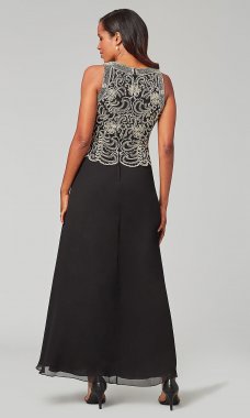 Beaded-Bodice Long Black MOB Dress with Chiffon Shawl JKA-2197