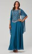 Beaded-Popover Long Teal MOB Dress with Shawl JKA-2618