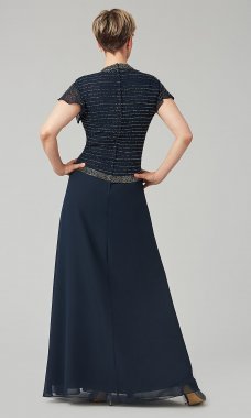 Long Chiffon Mother-of-the-Bride Dress with Beading JKA-3254