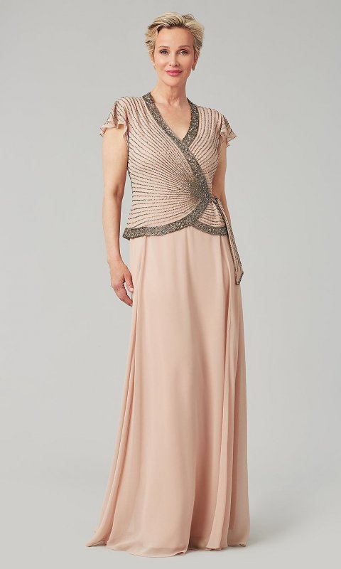 Long Chiffon Mother-of-the-Bride Dress with Beading JKA-3254