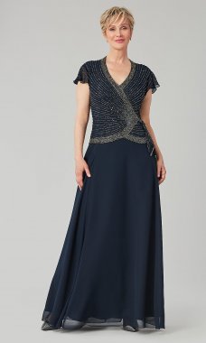 Long Chiffon Mother-of-the-Bride Dress with Beading JKA-3254