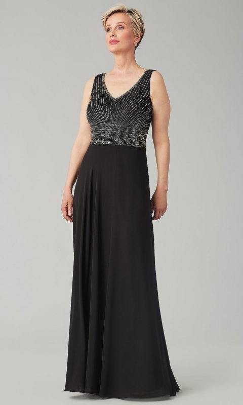 Mother-of-the-Bride Black Long Dress with Jacket JKA-4308