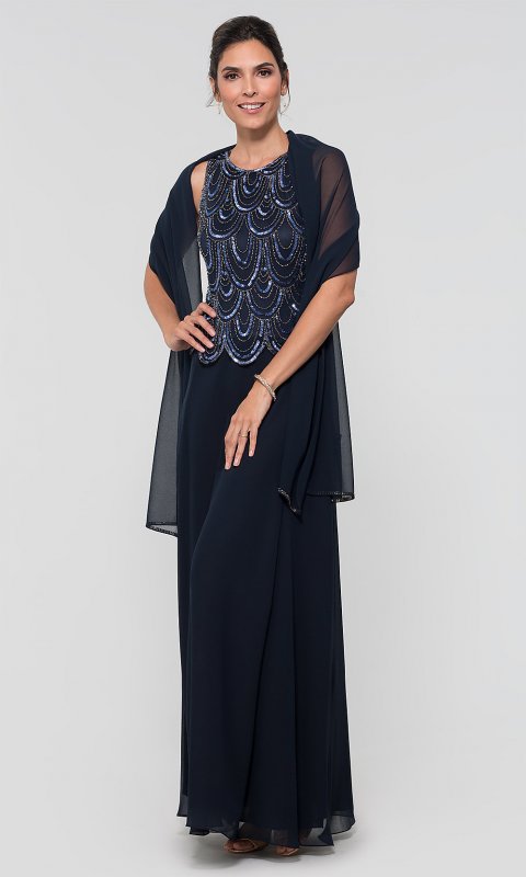 Long Mother-of-the-Bride Chiffon Dress with Shawl JKA-4815