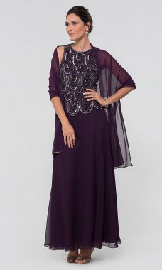 Long Mother-of-the-Bride Chiffon Dress with Shawl JKA-4815