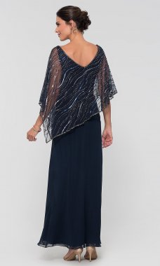 Mother-of-the-Bride Long Dress with Attached Cape JKA-5019