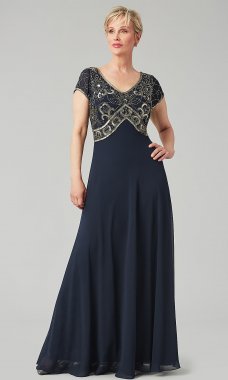 Short-Sleeve Long Formal Mother-of-the-Bride Dress JKA-5068