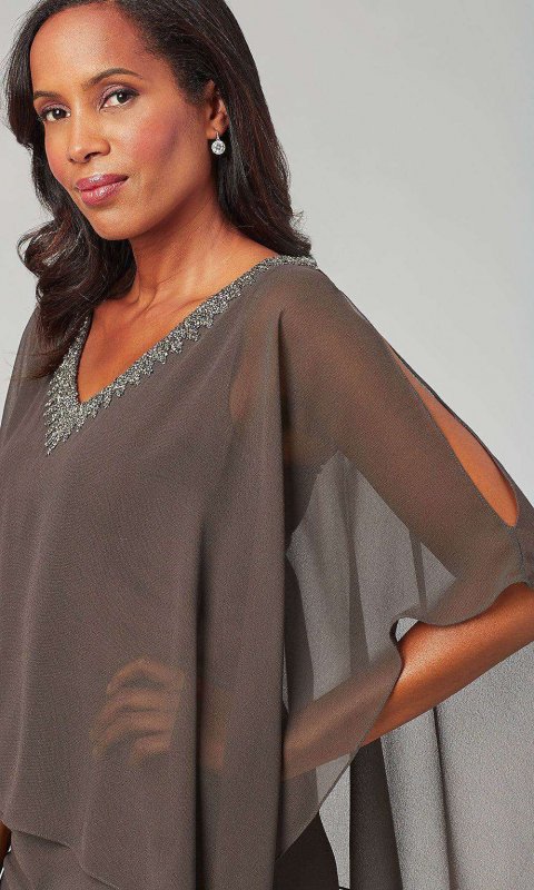 Beaded-Trim Short Mother-of-the-Bride Dress with Cape JKA-5090
