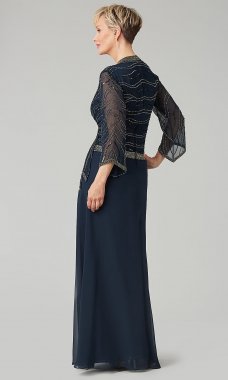 Chiffon Long Beaded-Bodice MOB Dress with Sleeves JKA-5108