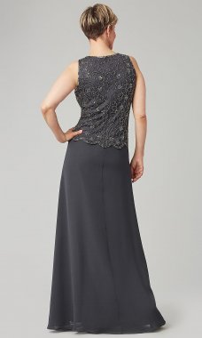 Drop-Waist Long Grey Mother-of-the-Bride Dress JKA-5160