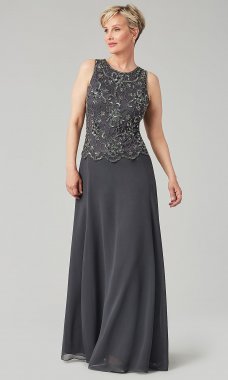 Drop-Waist Long Grey Mother-of-the-Bride Dress JKA-5160