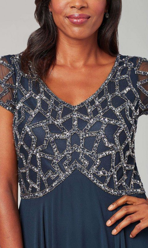 Long Blue Mother-of-the-Bride Dress with Beaded Bodice JKA-5186