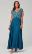 Long Blue Mother-of-the-Bride Dress with Beaded Bodice JKA-5186