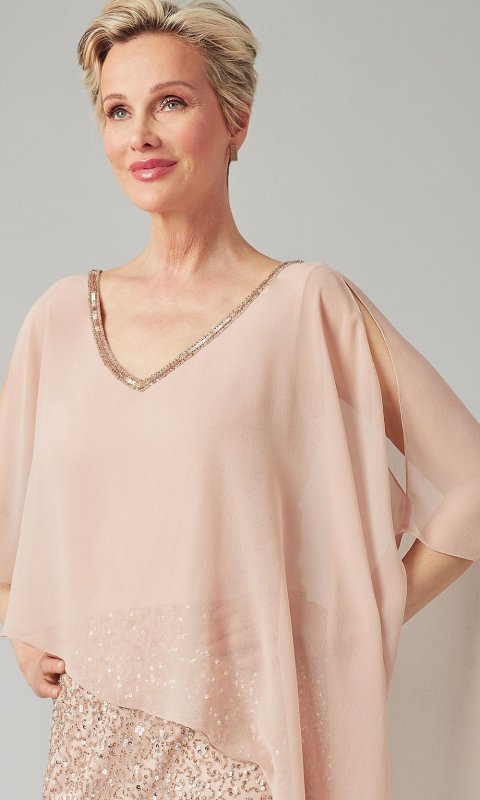 Short Sequin Semi-Formal MOB Dress with Capelet JKA-5235