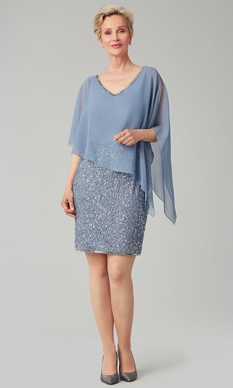 Short Sequin Semi-Formal MOB Dress with Capelet JKA-5235
