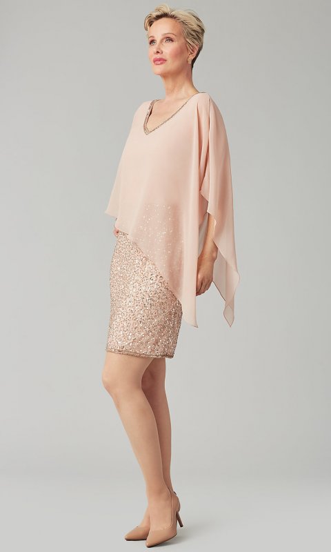 Short Sequin Semi-Formal MOB Dress with Capelet JKA-5235