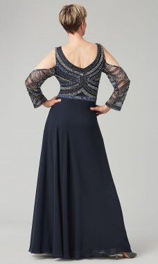 Cold-Shoulder Beaded-Bodice Long MOB Dress JKA-5278