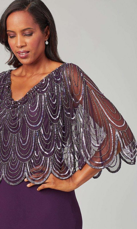 Mother-of-the-Bride Long Dress with Sequined Cape JKA-5409