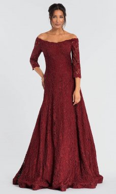 Burgundy Red Lace Mother-of-the-Bride Dress JO-52145