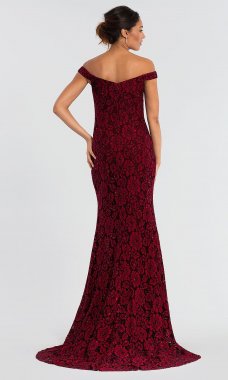 Glitter-Lace Long MOB Off-the-Shoulder Dress JO-53208