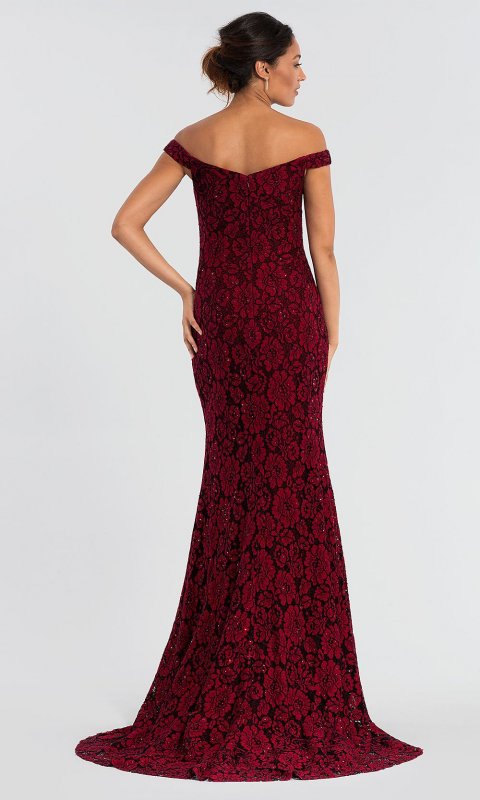 Glitter-Lace Long MOB Off-the-Shoulder Dress JO-53208