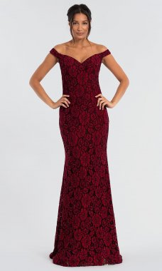 Glitter-Lace Long MOB Off-the-Shoulder Dress JO-53208