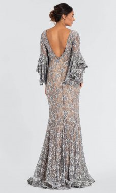 Long Silver Lace Mother-of-the-Bride Dress JO-57048