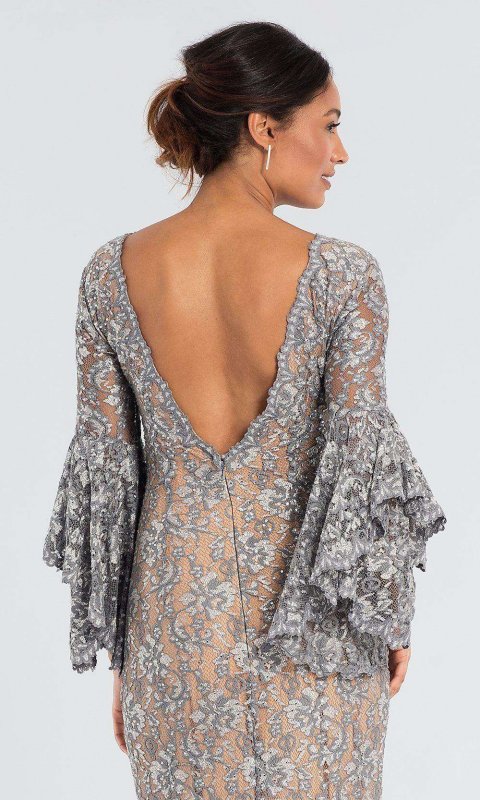 Long Silver Lace Mother-of-the-Bride Dress JO-57048