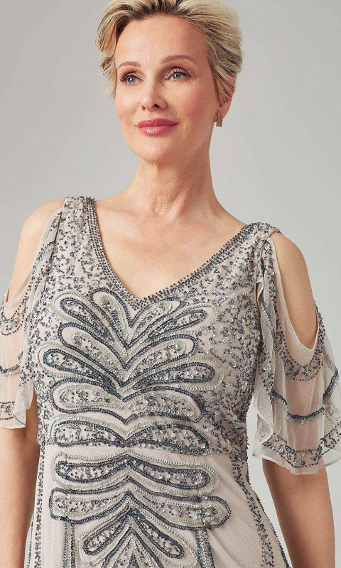 Vintage-Inspired Grey Long Beaded MOB Formal Dress JU-MC-262476MC