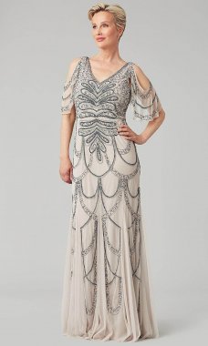 Vintage-Inspired Grey Long Beaded MOB Formal Dress JU-MC-262476MC