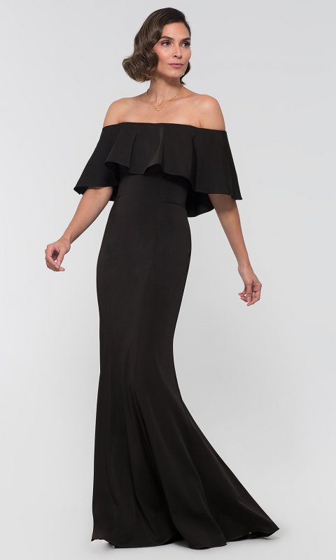 Flounce Off-the-Shoulder Long MOB Dress by KL-200017m