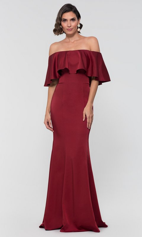 Flounce Off-the-Shoulder Long MOB Dress by KL-200017m