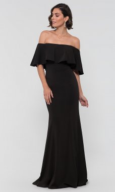 Flounce Off-the-Shoulder Long MOB Dress by KL-200017m