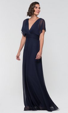 V-Neck Long MOB Dress with Flutter Sleeves KL-200037m
