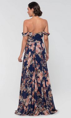 Long Chiffon Floral-Print MOB Dress KL-200055m