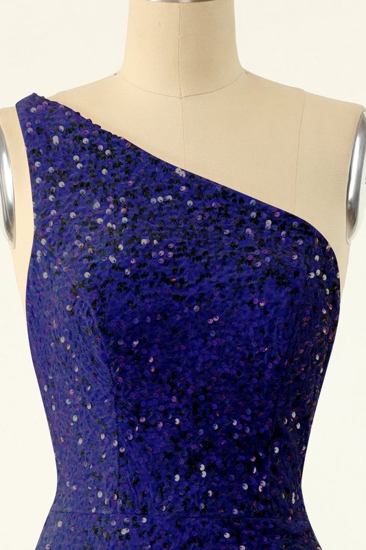 Royal Blue One Shoulder Sequins Tight Homecoming E202283197