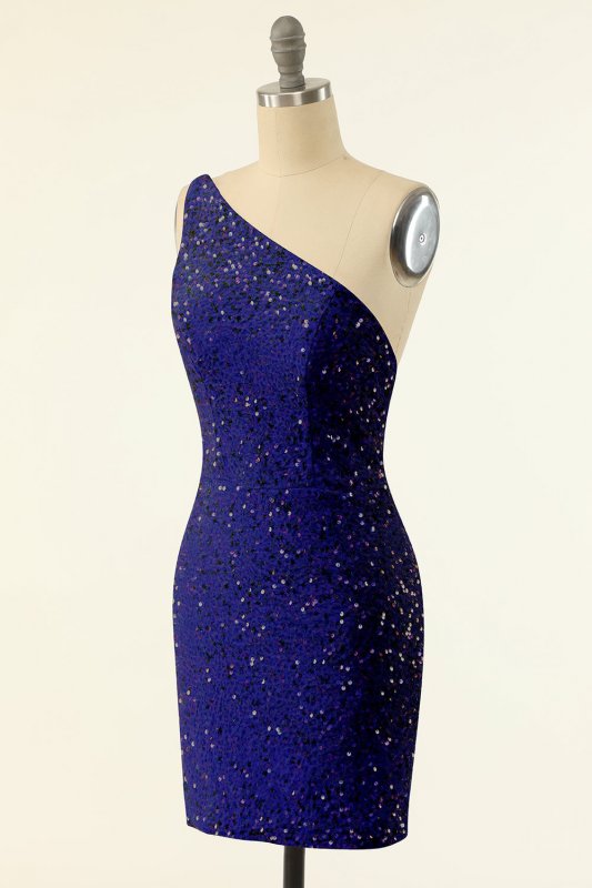 Royal Blue One Shoulder Sequins Tight Homecoming E202283197
