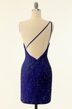 Purple One Shoulder Sequins Homecoming Dress E202283195