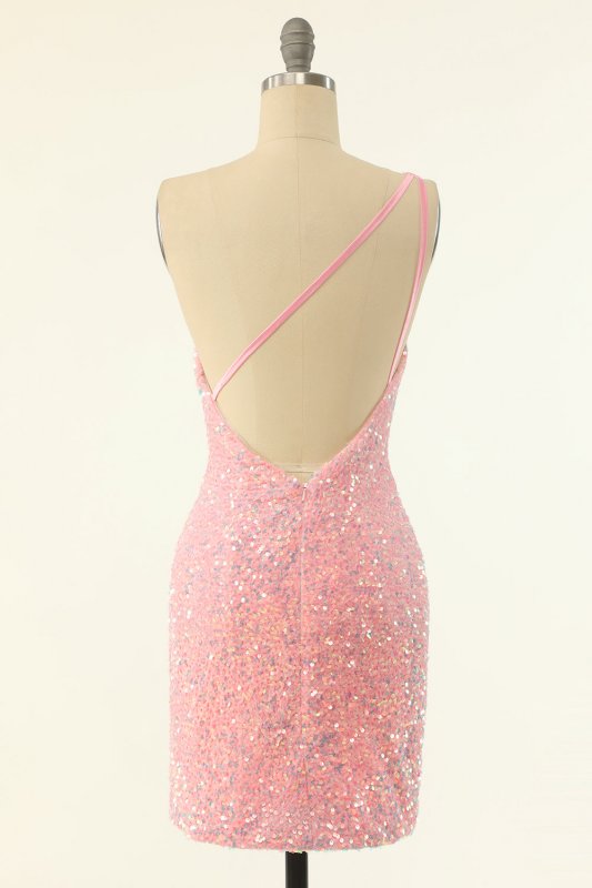 Purple One Shoulder Sequins Homecoming Dress E202283195