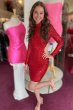 Sheath High Neck Fuchsia Sequins Homecoming Dress with Long Sleeves E202283205