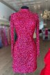 Sheath High Neck Fuchsia Sequins Homecoming Dress with Long Sleeves E202283205