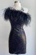 Bodycon One Shoulder Black Sequins Homecoming Dress with Feather E202283204