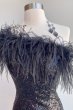 Bodycon One Shoulder Black Sequins Homecoming Dress with Feather E202283204