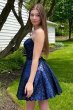 A Line Halter Navy Sequins Short Homecoming Dress with Criss Cross Back E202283203