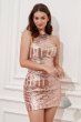 Halter Blush Sequins Fitted Homecoming Dress E202283209