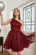 One Shoulder Sequin A-line Short Prom Dress E202283656