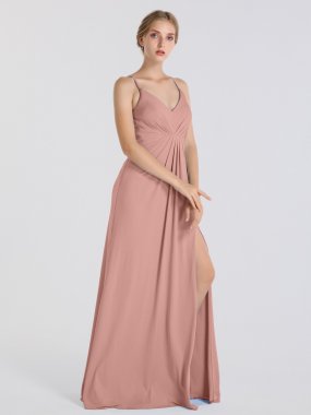 Gathered Waist Long Sheath Jersey Bridesmaid Dress AB202076