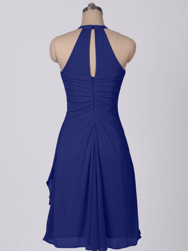 Short Pleated Hater Neck Mesh Dress with Side Cascade AB202139