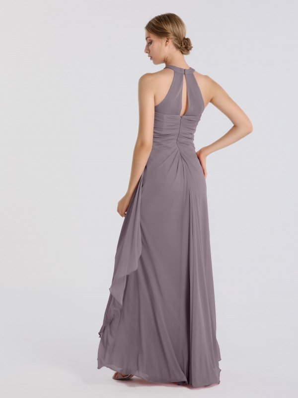 Long Illusion Halter Neck Mesh Bridesmaid Gown AB202096