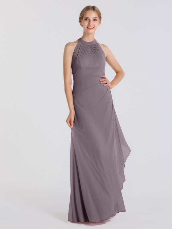 Long Illusion Halter Neck Mesh Bridesmaid Gown AB202096