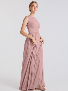 Long Sleeveless A-line Illusion Neckline Mesh Bridesmaid Dress AB202110